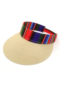 Color Striped Serape Visor Hat Beige - Pack of 6