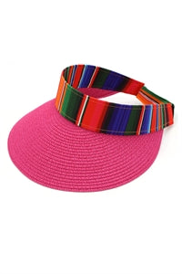 Color Striped Serape Visor Hat Hot Pink - Pack of 6