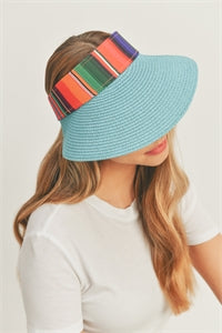 Color Striped Serape Visor Hat Turquoise - Pack of 6