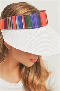 Color Striped Serape Visor Hat White - Pack of 6