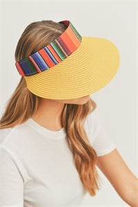 Color Striped Serape Visor Hat Yellow - Pack of 6