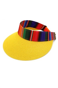 Color Striped Serape Visor Hat Yellow - Pack of 6
