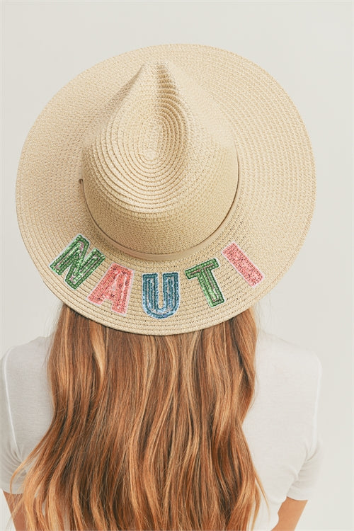 Sequin Letter Nauti Panama Hat Beige - Pack of 6