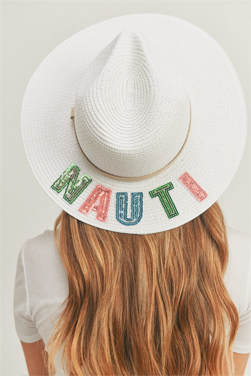 Sequin Letter Nauti Panama Hat White - Pack of 6