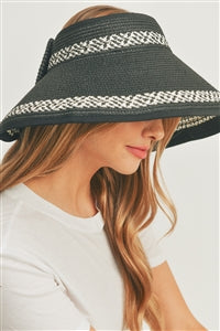 Two Patterns Line Roll Up Sun Visor Hat Black - Pack of 6