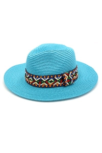 Aztec Band Panama Hat Turquoise - Pack of 6
