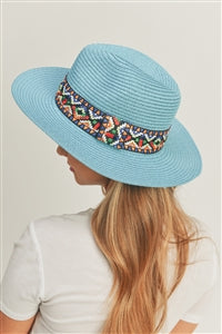 Aztec Band Panama Hat Turquoise - Pack of 6