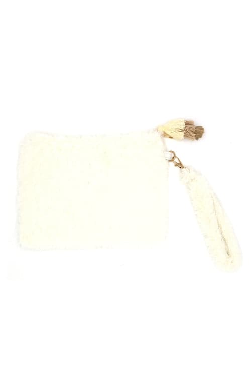 Faux Tassel Pouch With Wristlet Ivory - Pack of 6