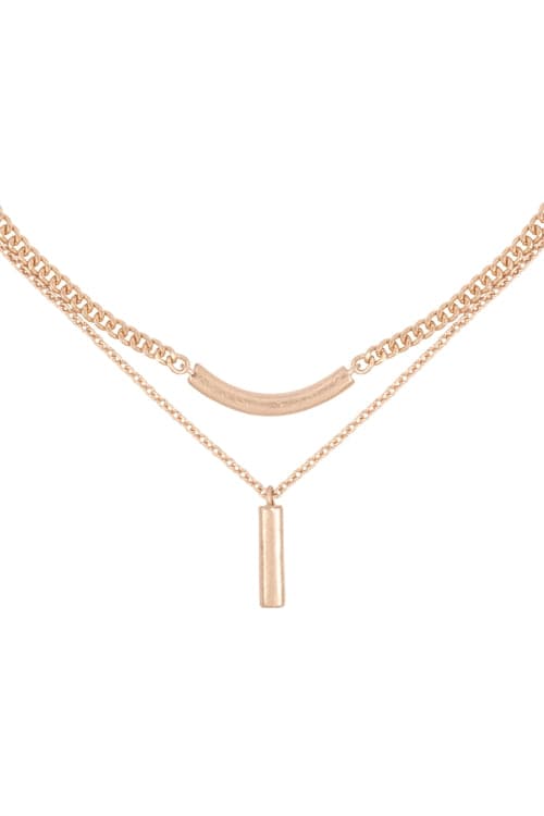Chain Layered Bar Pendant Necklace Matte Gold - Pack of 6