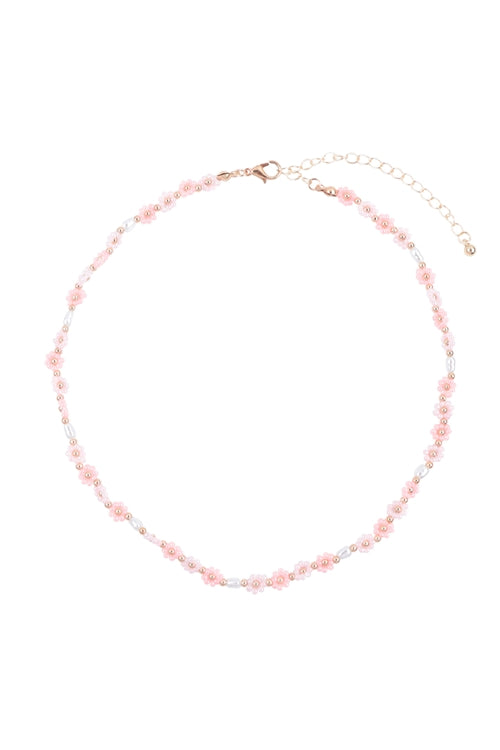 Flower Seed Bead Stationary Necklace Pink - Pack of 6