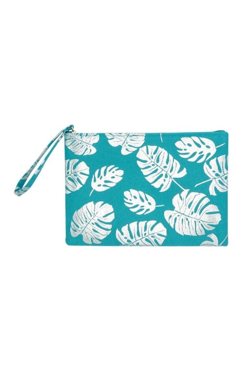 Silver Foil Tropical Leaves Pouch Turquoise - Pack of 6
