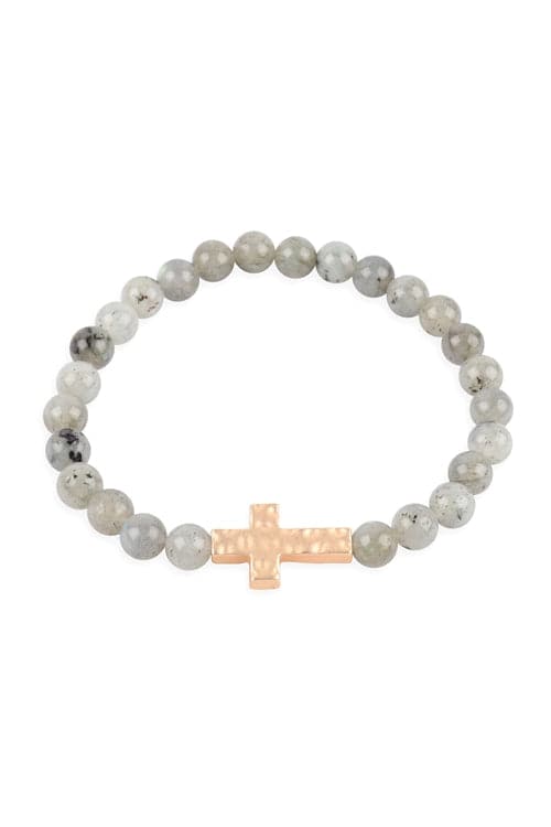 Natural Stone Cross Hammered Stretch Bracelet Light Gray - Pack of 6