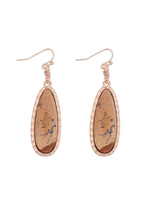 Oval Natural Stone Drop Hook Earrings Matte Gold Brown - Pack of 6