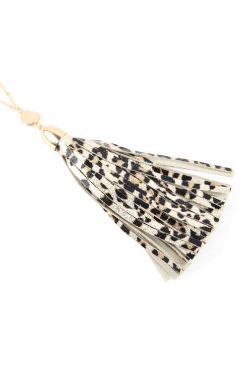 Gold Leopard Skin Printed Leather Tassel Necklace -  Pack of 6