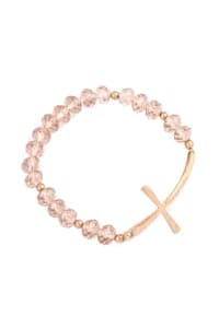 Cross With Rondelle Beads Stretch Bracelet Champagne - Pack of 6