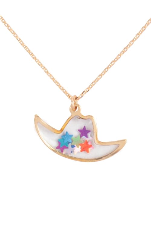 Star Western Hat Acrylic Pendant Necklace Gold Multicolor - Pack of 6