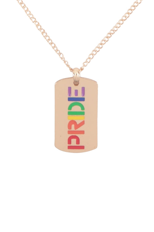 Pride Letter Tag Pendant Brass Necklace Gold Multicolor - Pack of 6