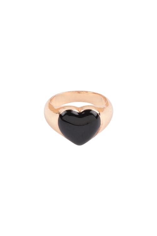 Heart Epoxy Color Ring Gold Black - Pack of 6