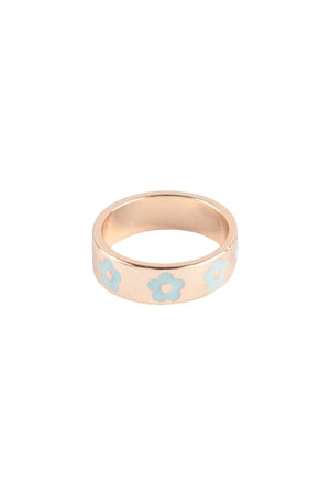 Epoxy Color Daisy Metal Ring Gold Mint - Pack of 6
