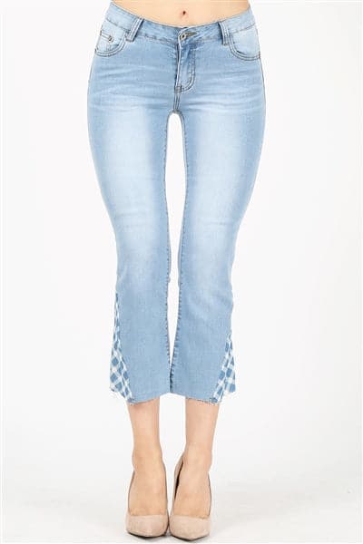 Plaid Contrast Kick Flare Cropped Jeans - Pack of 12