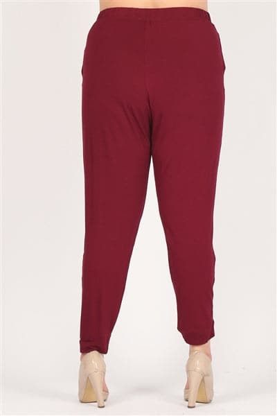 High Waist Plus Size Relaxed Fit Pants Burgundy - Pack of 6