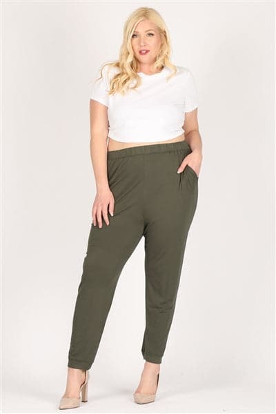 High Waist Plus Size Relaxed Fit Pants Olive - Pack of 6