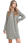 Ruffle Long Sleeve Polka Dot Shirring Detail Dress Olive - Pack of 7