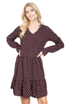 V-Neck Long Sleeve Polka Dot Mini Dress Brown - Pack of 7