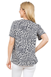 Short Sleeve Shirring Detail Leopard Top Off White Grey - Pack of 7