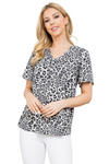 Short Sleeve Shirring Detail Leopard Top Off White Grey - Pack of 7