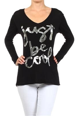 Wholesale V-neck Screen Printed Top Black - Pack of 6