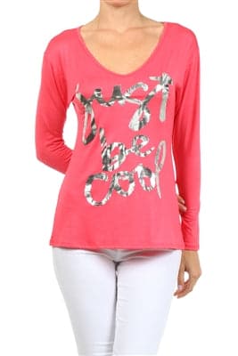 Wholesale V-neck Screen Printed Top Coral - Pack of 6