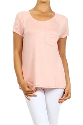 Wholesale Short Sleeve Chest Pocket Hi Low Top Pink  - Pack of 6