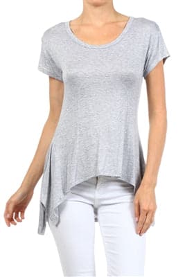 Wholesale Short Sleeve Hi Low Top  Gray - Pack of 6