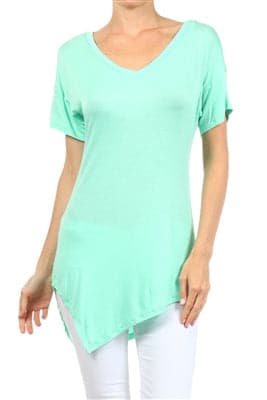 Wholesale V-neck Short Sleeve Asymmetrical Top Mint  - Pack of 6