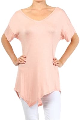 Wholesale V-neck Short Sleeve Asymmetrical Top Pink - Pack of 6