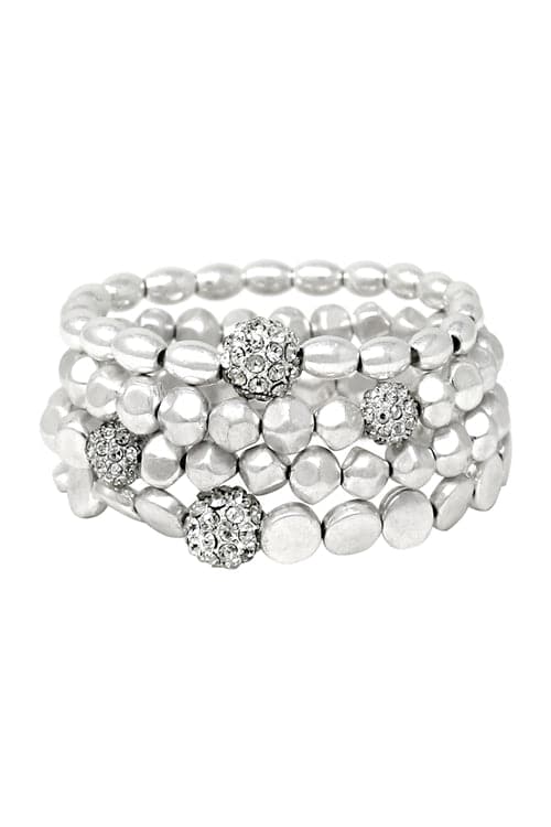 CCB Beads Round Cubic Stockable Charm Bracelet Matte Silver Crystal -  Pack of 6