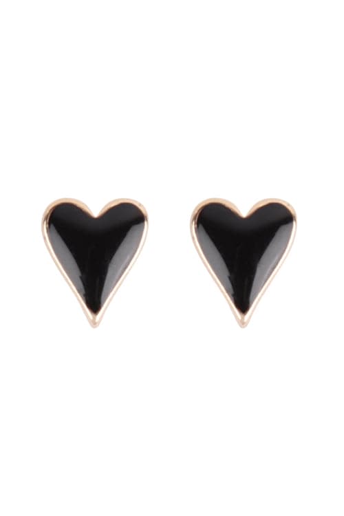 Heart Epoxy Brass Stud Earrings Gold Black - Pack of 6