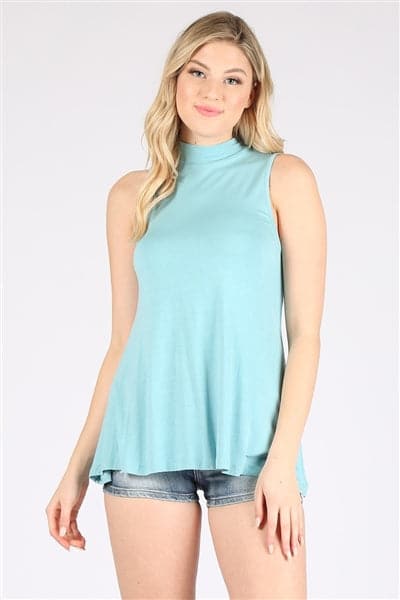 Mock Neck Sleeveless Rayon Top Blue - Pack of 6