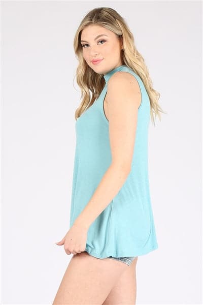 Mock Neck Sleeveless Rayon Top Blue - Pack of 6