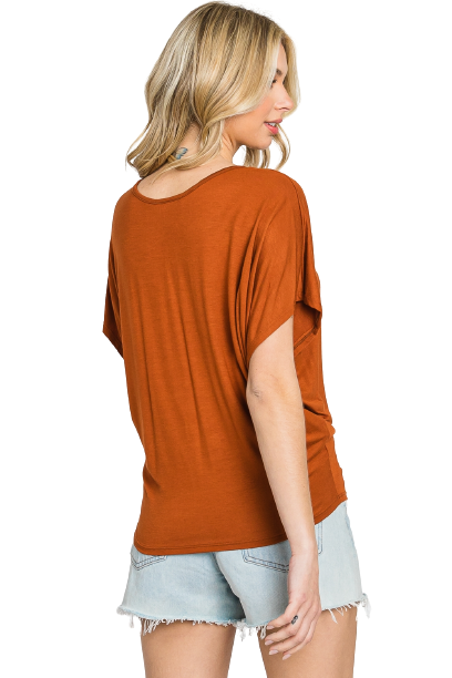 Rounded V-Neckline Ruffle Short Sleeve Batwing Top Camel - Pack of 6