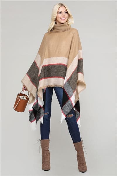 Women Pull Over Color-Blocked Poncho Beige - Pack of 6