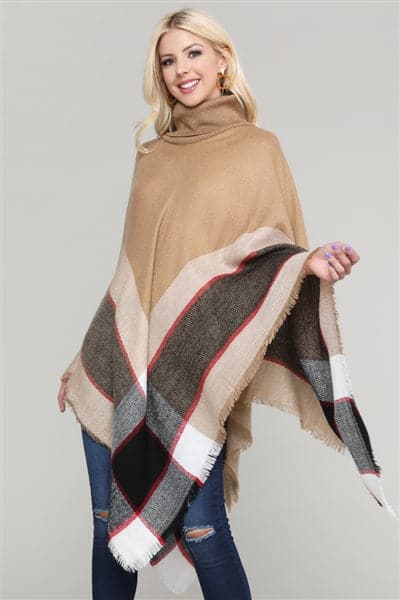 Women Pull Over Color-Blocked Poncho Beige - Pack of 6