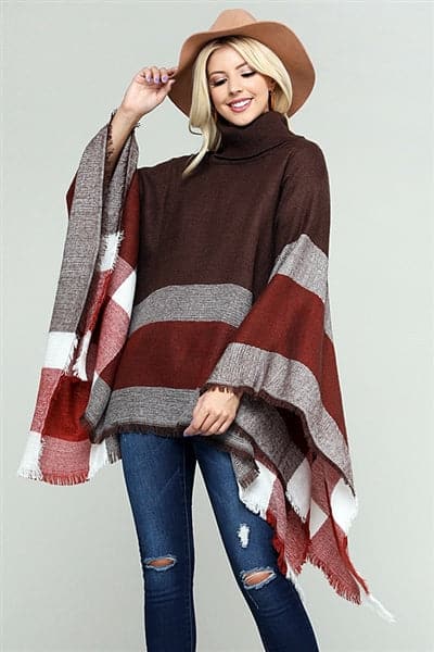 Women Pull Over Color-Blocked Poncho Mocha - Pack of 6