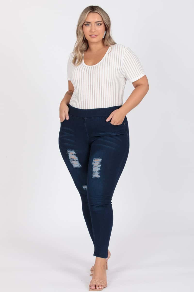 Women's Plus Size Mid-Rise Jeggings. (6 Pack) • Faux front button