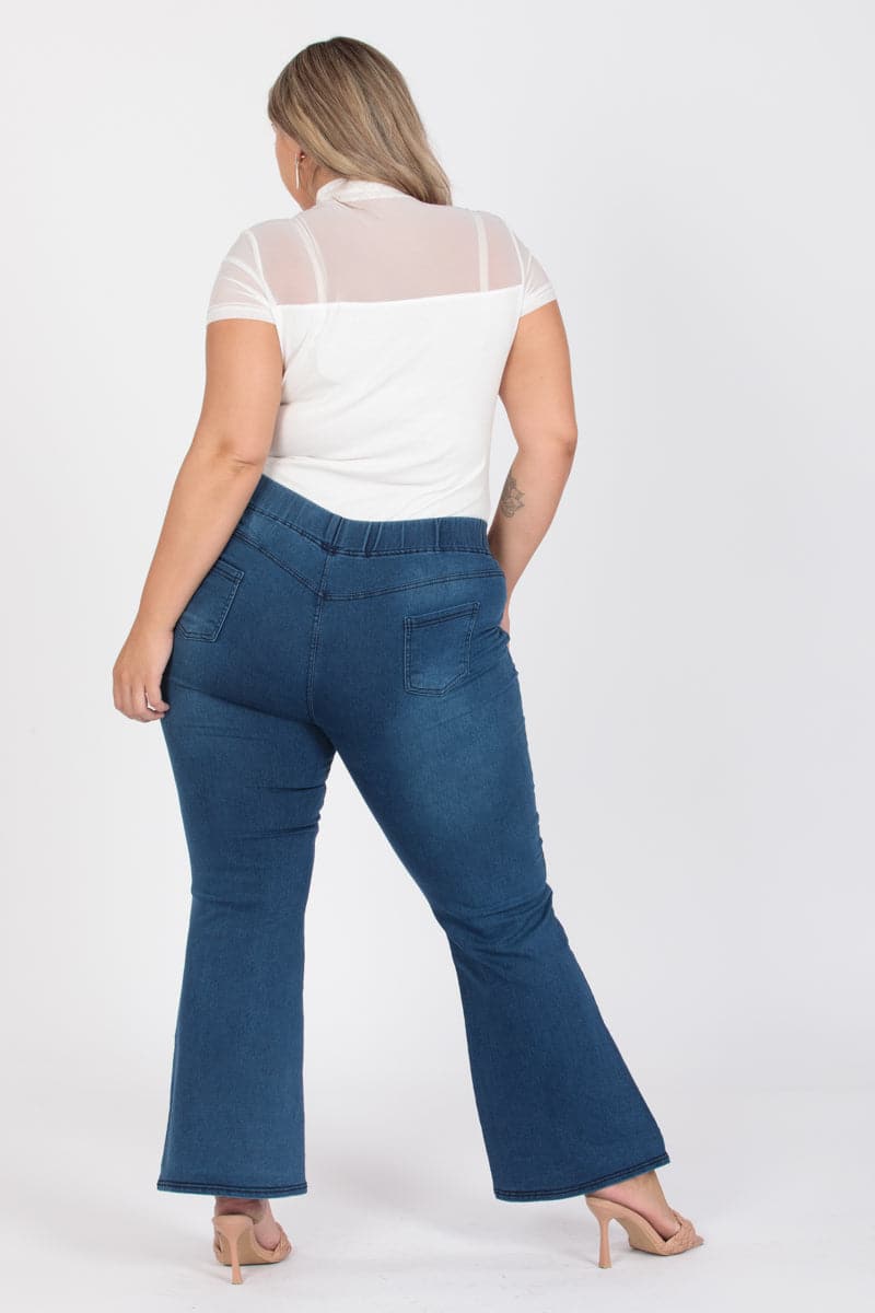 Wholesale Plus Size High Waist Flared Denim Jeggings Pants for Sale