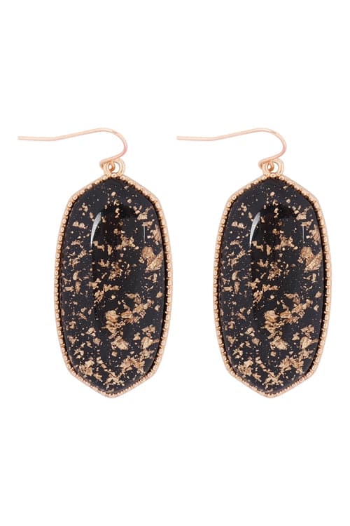 Oval Stone With Gold Specks Earrings Black - Pack of 6