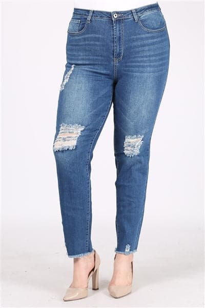 Plus Size Mid-Rise Distressed Denim Jeans - Pack of 6