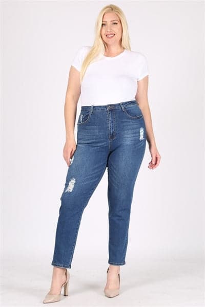 Plus Size Mid-Rise Distressed Denim Jeans - Pack of 6