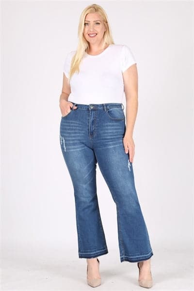 Bagel Wholesale Plus Size Mid-Rise Flared Denim Jeans for Sale